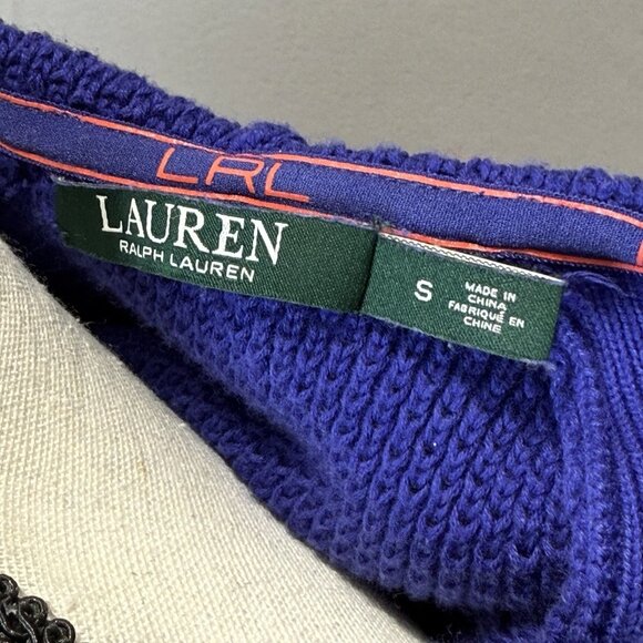 Lauren Ralph Lauren Waffle Knit Hoodie Womens Sz S Purple Blue Drawstring Bold - Picture 8 of 9